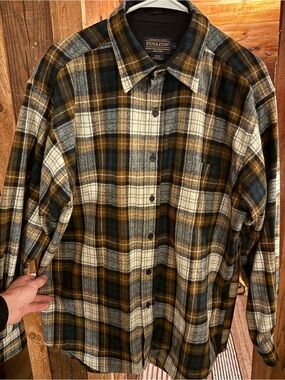 Pendleton Olive, Blue & Cream Plaid Wool Shirt Jacket